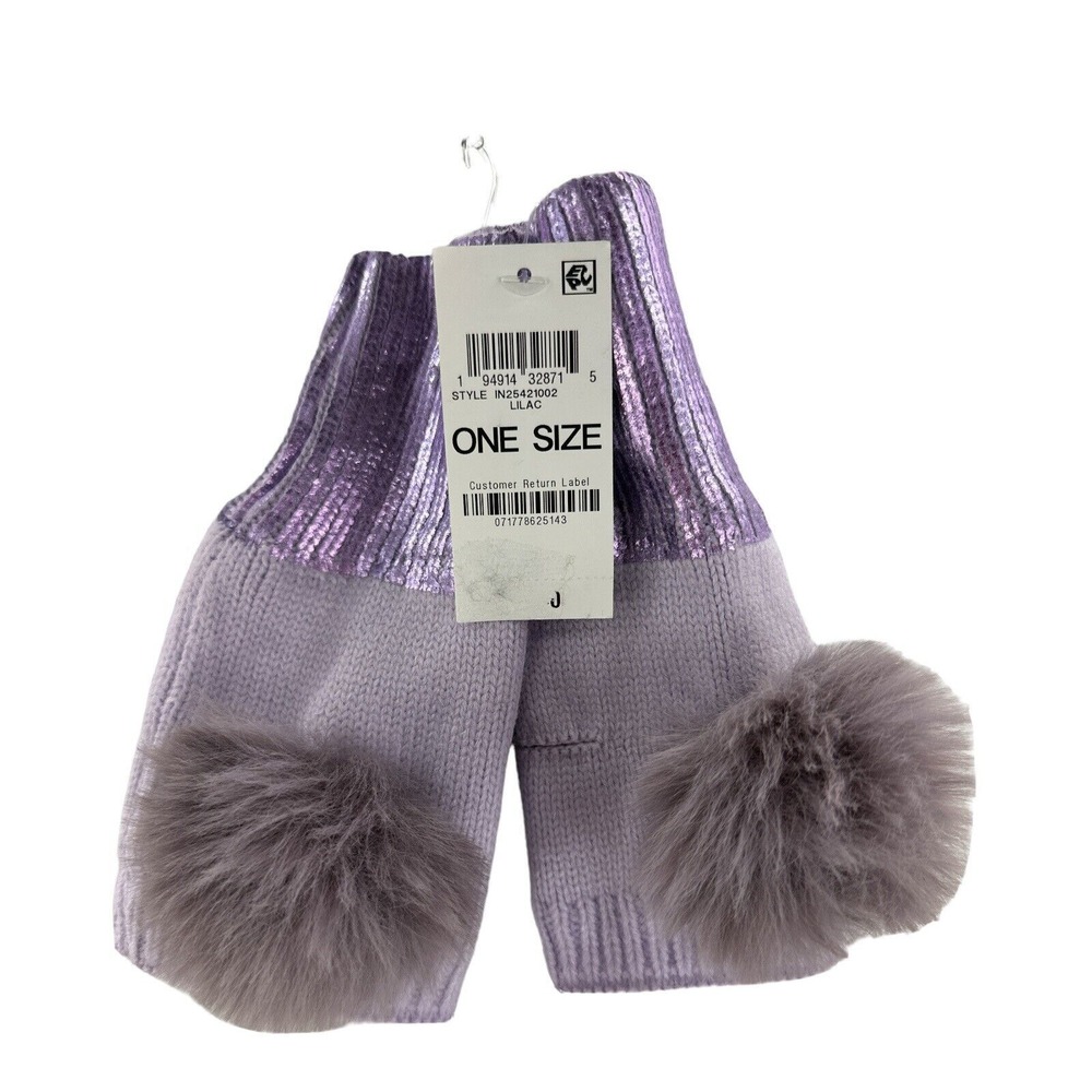 Womens One Size Lilac Fingerless Gloves Sequin Pom Pom‎ Accents New With Tags